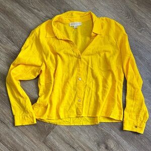 Michael Kors Bright Yellow Linen Button-Down Shirt
